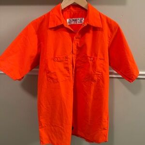 Red Kap Hi-Vis Orange Work Shirt Medium | Short Sleeve Uniform UPF 40